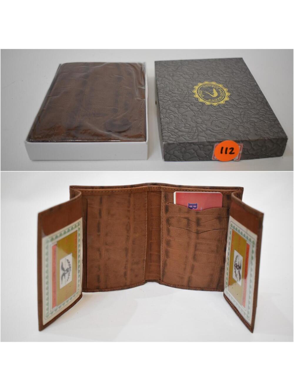 Andrue Handmade Italian Leather Crocodile Pressed Men Male Bifold Wallet 112